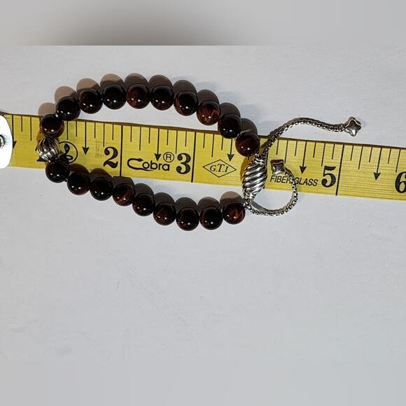 David Yurman Sterling Silver Red Tiger's Eye Spiritual‎ Bead Bracelet Adjustable - Picture 6 of 10